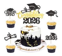 Blumomon 25Pcs Congratulations 2026 Cake Topper Gongrats Grad 2026 Graduation Hat Diploma Cupcake Topper High School University Graduation Celebration Party Decorations Supplies