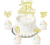 Blumomon 25PCS Gold Happy 30th Birthday Cake Toppers Glitter Thirty Sweet 30 Happy 30th Cupcake Picks Cheers to 30 Years Cake Decorations for 30th Birthday Anniversary Party Decoration Supplies