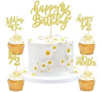 Blumomon 25pcs Golden Happy1/2 Birthday Cake Topper Half Way to One Cupcake Decorations 6 Months Cake Decorations for New Born Baby Shower Birthday Supplies