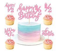Blumomon 25pcs Pink Happy1/2 Birthday Cake Topper Half Way to One Cupcake Decorations 6 Months Cake Decorations for New Born Baby Girl Birthday Supplies