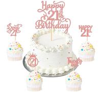 Blumomon 25Pcs Rose Gold 21St Happy Birthday Cupcake Toppers Happy 21 Cupcake Topper Cheers to 21 Cake Decoration for 21st Birthday Party Decoration 21st Anniversary Cake Decoration