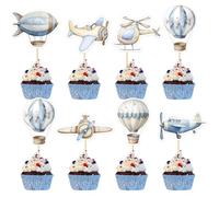 Blumomon 28pcs Airplane Plane Cupcake Toppers Hot Air Balloon Cupcake Decoration Baby Shower Kids Birthday Party Decoration Picks for Airplane Themed Party Supplies