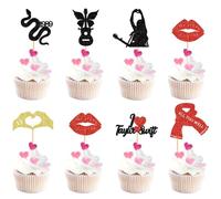 Blumomon 28Pcs Taylor Swift Cupcake Toppers, 32Pcs Popular Singer Cake Decoration, Music Themed Party Fans, Purple, Pink