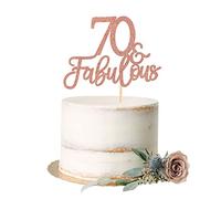 Blumomon 3 Pack 70 & Fabulous Cake Topper Rose Gold Glitter Cheers to Happy 70th Birthday Cake Toppers Seventy and Fabulous Cake Pick Decorations for 70th Wedding Anniversary Birthday Party Supplies