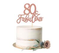 Blumomon 3 Pack 80 & Fabulous Cake Topper Rose Gold Glitter Cheers to Happy 80th Birthday Cake Toppers Eighty and Fabulous Cake Pick Decorations for 80th Wedding Anniversary Birthday Party Supplies