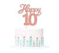 Blumomon 3 Pack Happy 10th Cake Topper Rose Gold Glitter Number 10 10th Birthday Cake Pick Decorations for Cheers to 10 Years Old 10th Birthday Wedding Anniversary Party Supplies