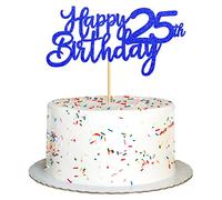Blumomon 3 Pack Happy 25th Birthday Cake Toppers Blue Glitter Happy 25 Birthday Cupcake Topper 25 Birthday Cake Decoration for Cheers to 25 Birthday Party Decoration