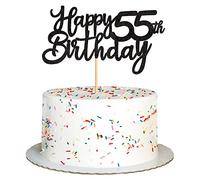 Blumomon 3 Pack Happy 55th Birthday Cake Topper Glitter 55th Birthday Cake Pick 55 Fabulous Cheers to 55 Years Old Cake Decorations for 55th Birthday Theme Party Supplies Black