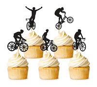 Blumomon 30Pcs Black Glitter Bicycle Cupcake Toppers Bicycle Sport Cake Decorations for Sport Theme Babyshower Birthday Wedding Party Cake Decorations