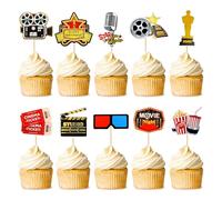 Blumomon 30Pcs Happy Birthday Movie Cake Topper Movie Night Popcorn Cake Decoration for Theater Video Recorder Film Movie Theme Kids Boy Girl Birthday Party Supplies Decoration