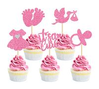 Blumomon 30Pcs It's a Girl Cupcake Toppers Pacifier Glitter Onesie Jumpsuit Cupcake Picks Swan Pacifier Cake Decorations for Baby Shower Girl Birthday Theme Party Supplies Pink