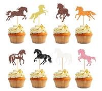Blumomon 32 Pack Horse Cupcake Toppers - Assembled Horse Racing Cake Toppers for Equestrian Themed Birthday, Baby Shower, Wedding & Party Decorations