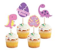 Blumomon 32Pcs Dinosaur Cupcake Toppers Dinosaur Gender Disclosure Party Cupcake Decoration Dinosaur Theme Girl Birthday Cake Decorations Baby Shower Party Supplies