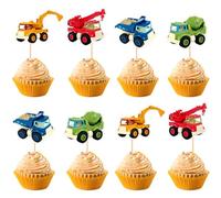 Blumomon 32Pcs Engineering vehicle Cupcake Toppers Dump Truck Excavator Tractor Party Cake Decorations for Kids Birthday Baby Shower Party Decorations Supplies