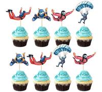 Blumomon 32Pcs Skydiving Cupcake Toppers Extreme Sport CupCake Topper Picks Outdoor Sport Theme For Skydiving Enthusiast Birthday Party Cake Decorations