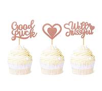 Blumomon 36 Pack We Will Miss You Cupcake Toppers Glitter Heart Good Luck Cupcake Picks Decorations for Going Away Retirement Theme Party Supplies Rose Gold