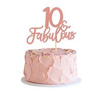 Blumomon 3Pcs 10 & Fabulous Cake Toppers Rose Gold Glitter Cheers to 10th Birthday Cake Toppers Ten and Fabulous Cake Pick Decorations for 10th Wedding Anniversary Birthday Party Supplies