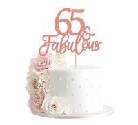Blumomon 3Pcs 65 & Fabulous Cake Topper Rose Gold Glitter Cheers to Happy 65th Birthday Cake Toppers Sixty Five and Fabulous Cake Pick Decorations for 65th Wedding Anniversary Birthday Party Supplies