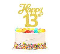 Blumomon 3Pcs Happy 13th Birthday Cake Toppers Cheers to 13th Birthday Thirteen Years Old Party Cake Centerpieces Topper Decorations Gold Glitter
