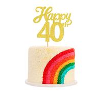 Blumomon 3Pcs Happy 40th Cake Toppers Gold Glitter Number 40 Forty Birthday Cake Pick Decorations for Cheers to 40 Years Old 40th Birthday Wedding Anniversary Party Supplies