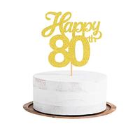 Blumomon 3Pcs Happy 80th Cake Topper Gold Glitter Number 80 Eighty Birthday Cake Pick Decorations for Cheers to 80 Years Old 80th Birthday Wedding Anniversary Party Supplies