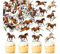 Blumomon 40 Pcs Edible Horse Cupcake Toppers Edible Horse Racing Cake Toppers Horse Cake Decorations for Equestrian Themed Birthday Baby Shower Wedding Party Decorations