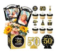 Blumomon 40 Pieces Happy 50th Birthday Cake Toppers Table Decorations Cheers on 50th Birthday Photo Wall Pick Party Supplies