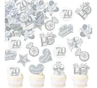 Blumomon 40Pcs Edible 70th Anniversary Cupcake Toppers Edible Platinum 70th Weddding Anniversary Heart Cupcake Decoration for 70 Platinum Wedding Celebration Party Supplies
