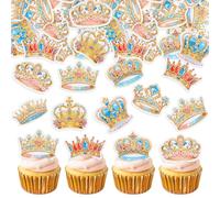 Blumomon 40pcs Edible Crown Cupcake Toppers Prince Princess Crown Cake Toppers Picks Happy Birthday Baby Shower Engagement Party Kids Birthday Cake Decorations Supplies