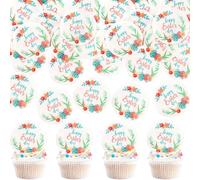 Blumomon 40Pcs Edible Easter Happy Cupcakes Toppers Egg Cupcake Picks Cake Toppers for Easter Party Cake Decorations Party Supplies