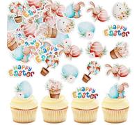 Blumomon 40Pcs Edible Easter Happy Cupcakes Toppers Rabbit Cupcake Picks Cake Toppers for Easter Party Cake Decorations Party Supplies