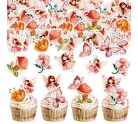 Blumomon 40Pcs Edible Fairy Cupcake Toppers Pink Butterfly Angel Fairy Cupcake Picks Ballet Dancer Cake Topper for Wedding Bridal Shower Baby Shower Birthday Party Cake Decorations Supplies