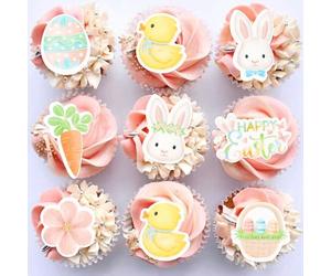 Blumomon 40Pcs Edible Happy Easter Cupcakes Toppers Bunny Egg Cupcake Picks Chick Cake Toppers for Easter Party Cake Decorations Party Supplies