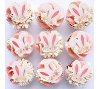 Blumomon 40Pcs Edible Rabbit Ears Easter Cupcakes Toppers Rabbit Cupcake Decoration Picks Cake Toppers for Easter Party Cake Decorations Party Supplies