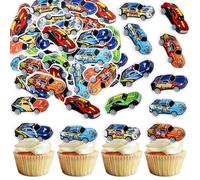 Blumomon 40Pcs Edible Race Car Cupcake Toppers Happy Birthday Cake Decoration Picks for Racing Sports Theme Baby Shower Boys Birthday Party Cake Supplies