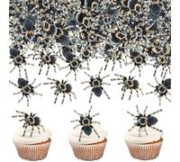 Blumomon 40pcs Edible Spider Cupcake Toppers - Halloween Cake Decoration Picks for Baby Shower & Birthday Parties