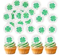 Blumomon 40pcs Edible St. Patrick's Day Cupcakes Toppers Clover Cupcakes Top Decorations For Baby Shower Selected St. Patrick's Day Party Decorations