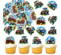 Blumomon 40Pcs Edible Tractor Cupcake Toppers Farmer Theme Cupcake Decoration Picks Father Birthday Baby Shower Tractor Theme Party Decorations Supplies