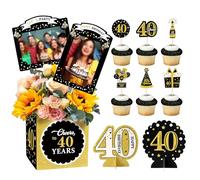 Blumomon 40pcs Happy 40th Birthday Cake Toppers Table Decorations Cheers On 40th Birthday Photo Wall Pick Party Supplies