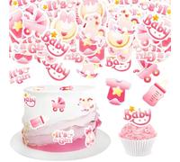Blumomon 40Pcs It's a Girl Edible Cupcake Toppers Pacifier Jumpsuit Cupcake Decorations Edible Girl's Birthday Cake Decorations for Baby Shower Girl Birthday Gender Disclosure Theme Party Supplies