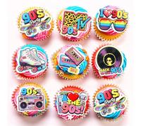 Blumomon 40Pcs Pre-Cut Edible 90s Retro Music Skate Roller Skating Cupcake Toppers Vintage Hip Hop Skateboard Roller Skate Themed Cake Decoration Picks 90s Throwback Party Cake Decor Supplies