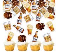 Blumomon 40Pcs Pre-Cut Edible Beer Cupcake Toppers Cheers Cupcake Picks for Beer Themed Party Tavern Celebration Birthday Party Funny Beer Mug Cake Decorations Supplies