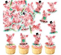 Blumomon 40pcs Pre-Cut Edible Cartoon Little Pig Cupcake Toppers Piggy Piglet Cake Decorations Farm Theme Baby Shower Decorations Kids Birthday Party Supplies