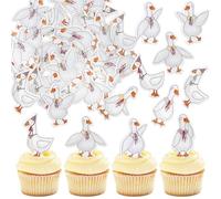 Blumomon 40pcs Pre-Cut Edible Silly Goose Cupcake Toppers Cute White Goose Baby Shower Decorations Kids Birthday Party Supplies