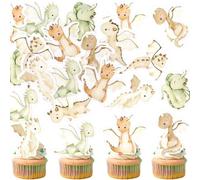 Blumomon 42Pcs Pre-Cut Edible Dinosaur Cupcake Toppers Edible Dinosaur Happy Birthday Cupcake Decoration Dinosaur Theme Birthday Cake Decorations Baby Shower Party Decoration