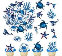Blumomon 45pcs Edible Ocean Animal Cupcake Toppers Under the Sea Octopus Seahorse Sea Turtle Cake Decorations for Under the Sea Theme Baby Shower Birthday Party Supplies