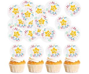 Blumomon 48pcs Edible Happy1/2 Birthday Cake Topper Half Way to One Cupcake Decorations 6 Months Cake Decorations for New Born Baby Birthday Supplies