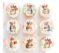 Blumomon 48pcs Edible Mouse Cupcake Toppers Edible Mouse Cupcake Decoration Happy Birthday Decoration Baby Shower Children's Birthday Cake Decoration Party Decoration Supplies