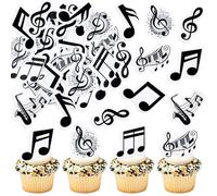 Blumomon 48pcs Edible Music Note Cupcake Toppers Edible Black Staff Cupcake Decorations Music Lover's Birthday Baby Shower Cupcake Decorations for Concert Music Theme Birthday Supplies