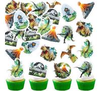 Blumomon 48Pcs Pre-Cut Edible Dinosaur Cupcake Toppers Edible Dinosaur Happy Birthday Cupcake Decoration Dinosaur Theme Birthday Cake Decorations Baby shower Party Decoration